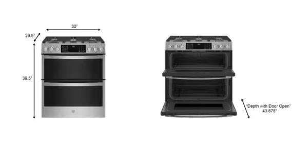 GE 30" Smart Gas Range with 5 Burners and Fingerprint-Resistant Slide-In Double Oven