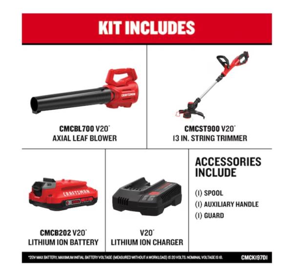 CRAFTSMAN V20 20-volt Max Cordless Battery String Trimmer and Leaf Blower Combo Kit 2 Ah (Battery & Charger Included)(USED)