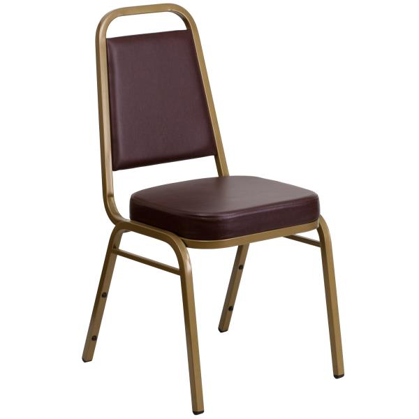 Lot # 2095 Flash Furniture HERCULES Series Trapezoidal Back Stacking Banquet Chair in Brown Vinyl - Gold Frame