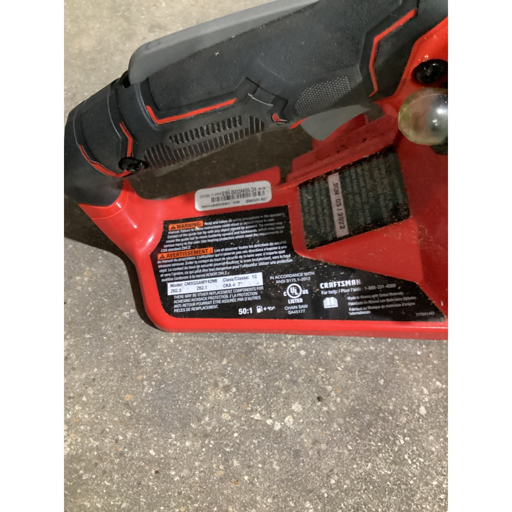 Lot # 1445 CRAFTSMAN V20 CMCCS00M1-C20B Cordless Chainsaw, 10-inch Bar, Red and Black