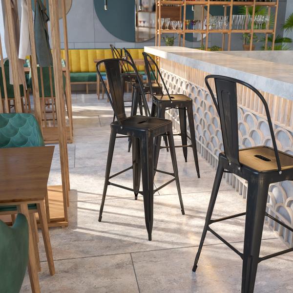 Lot # 2128 Flash Furniture Commercial Grade 30" High Black-Antique Gold Metal Indoor-Outdoor Barstool with Removable Back