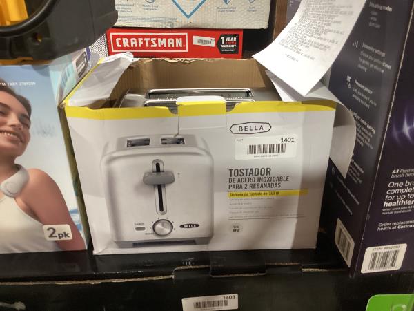 Lot # 1401 bella Stainless Steel 2 Slice Toaster with Extra Wide Slots & Removable Crumb Tray, 6 Browning Options, Auto Shut Off & Reheat Function, Toast Bread, Bagel & Waffle