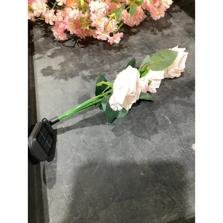 Lot # 281 Pink Rose Solar Garden Stake Lights $20.00