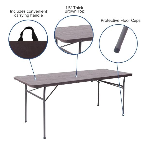 Lot # 1646  6-Foot Brown Wood Plastic Folding Table $115