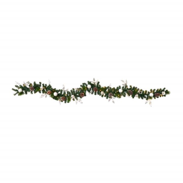 Lot # 1536 Nearly Natural 9ft. Ornament and Pinecone Artificial Christmas Garland with 50 Clear LED Lights
