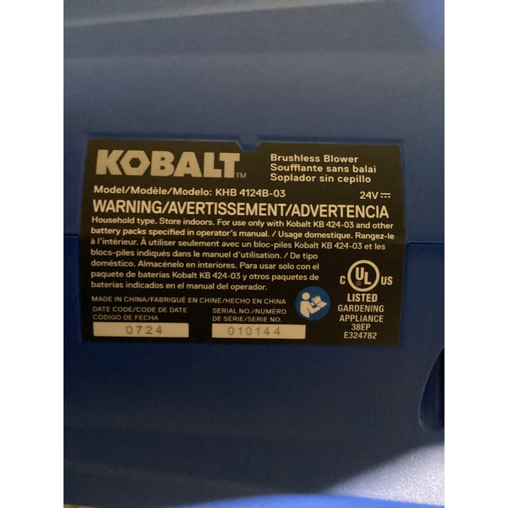 Lot # 1277 KOBALT Brushless Blower KHB 4124B-03, 24V Cordless, Blue and Black
