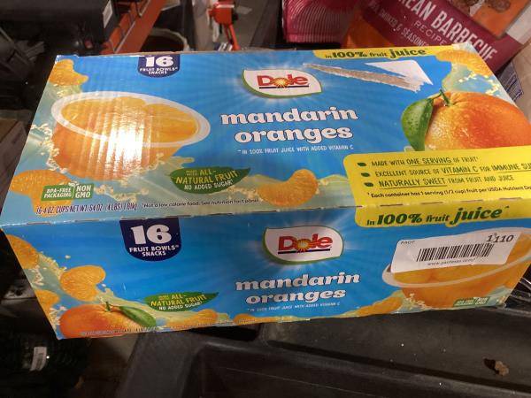 Lot # 1110 Dole Mandarin Oranges Fruit Cup 16-4oz $12