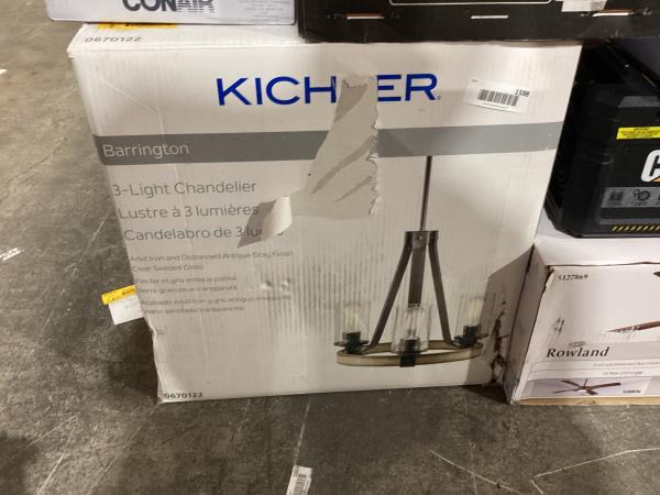 Lot # 1598 Kichler Barrington 3-Light Antique Chandelier $200