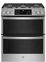 GE 30" Smart Gas Range with 5 Burners and Fingerprint-Resistant Slide-In Double Oven