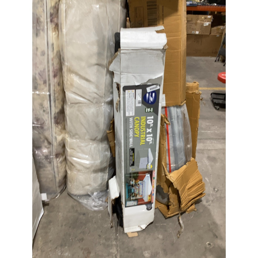 Lot # 2290 Shade industrial canopy 10ft x 10ft white with sidewall. Great for work or events Check sites like AmazonLowesCostco for retail value.