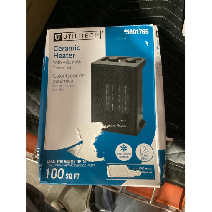 Lot # 1061 UTILITECH Ceramic Heater BNT-150, Adjustable Thermostat, Cool-Touch Housing, Tip-Over Safety Switch, 1500 Watts, Black