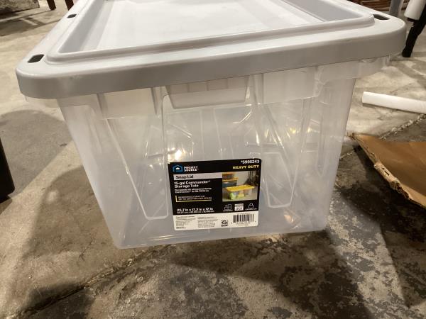 Lot # 1977 Project Source Commander Medium 15 -Gallons ( 60 -Quarts ) Clear Heavy Duty Stackable Tote with Standard Snap Lid