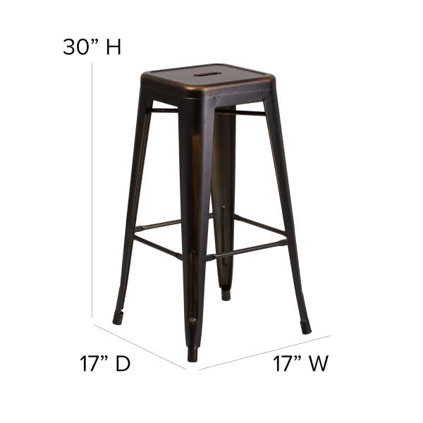 Lot # 2014 Flash Furniture Kai Commercial Grade 30" High Backless Distressed Copper Metal Indoor-Outdoor Barstool