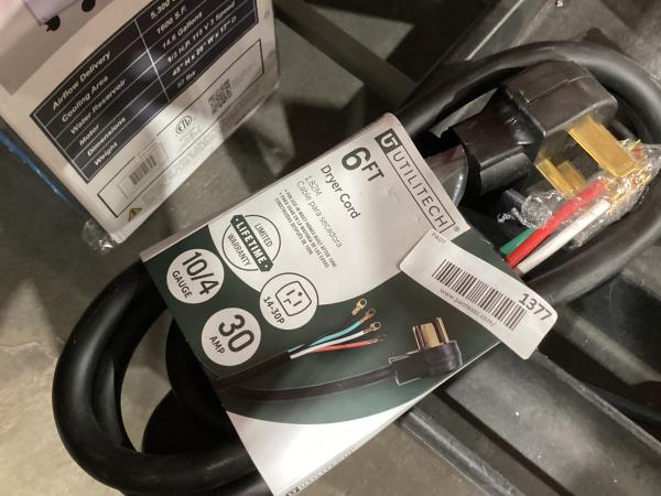 Lot # 1377 Utilitech 6ft 30-Amp Dryer Cord $29.98