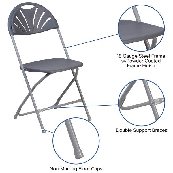 Lot # 2188 Flash Furniture HERCULES Series 650 lb. Capacity Charcoal Plastic Fan Back Folding Chair