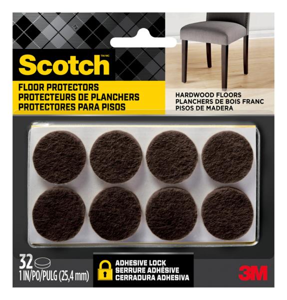 Lot # 73 Scotch Felt Pads 32 PCS Brown, Felt Furniture Pads for Protecting Hardwood Floors, 1" Round, Easy-to-Apply, Self-Stick Design, Reliable Protection from Nicks, dents and Scratches (SP822-NA)