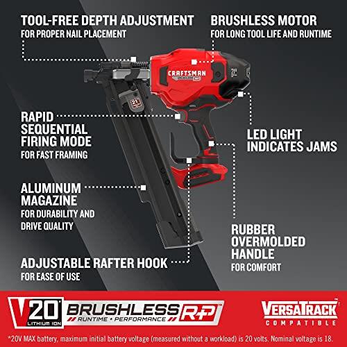 CRAFTSMAN V20 Brushless RP 3-1/4-in 21-Degree Cordless Roundhead Framing Nailer (Battery and Charger Not Included) (Used)
