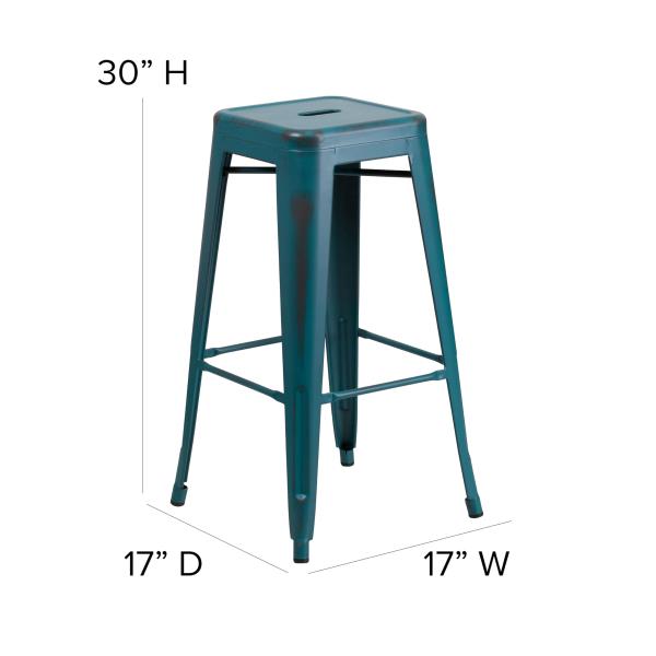 Lot # 2285 Flash Furniture Kai Commercial Grade 30" High Backless Distressed Kelly Blue-Teal Metal Indoor-Outdoor Barstool