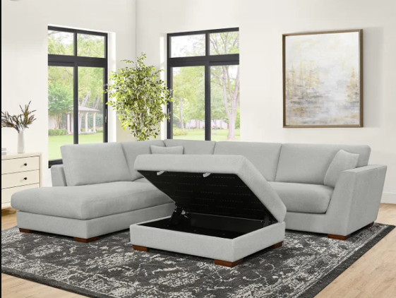 Henredon Larkin House Deep Seating Fabric Sectional with Storage Ottoman