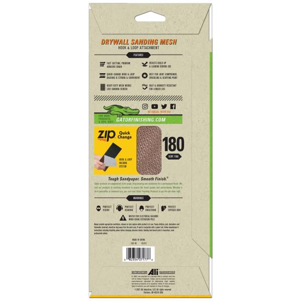 Lot # 227 Gator 7177 Hook and Loop Very Fine 180-Grit Screen Drywall Sanding Mesh Sandpaper, 4.5 x 10.5 Inch, 4 Sheets