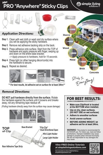 Lot # 978 Simple Living Solutions Max Pro Anywhere Sticky Clip Ultimate Outdoor Adhesive White Light Clip Value Pack (15 Clips)
