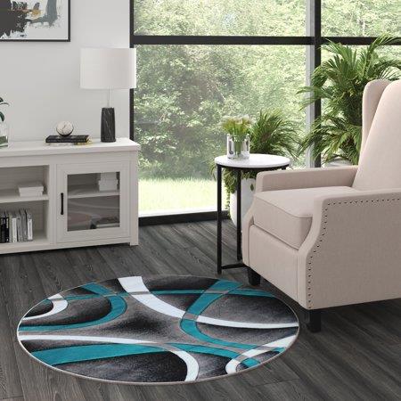 Lot # 2016 Masada Rugs High Quality Hand Carved Round Area Rug Modern Contemporary Turquoise Grey Black (4 Feet X 4 Feet) Round