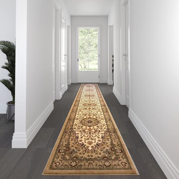 Lot # 1981 Flash Furniture Mersin Collection Persian Style Area Rug - Olefin Ivory Non-Shedding Fibers - 3' x 20' - Jute Backing - for Hallway, Entryway, Bedroom, Living Room