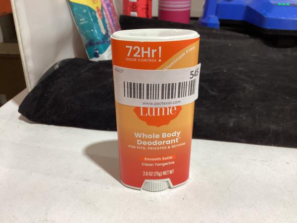 Lot # 545 Lume Whole Body Deodorant - Smooth Solid Stick - 72 Hour Odor Control - Aluminum Free, Baking Soda Free and Skin Safe - 2.6 Ounce (Clean Tangerine)