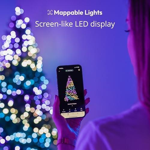 Twinkly Strings 750 LED RGB, Including White, Mappable LED Lights Outdoor and Indoor, Christmas Lights, Smart LED Lights, Mappable LEDs, Compatible with Alexa,Google Home, IP44, Green Wire, 197FT (OPEN BOX)