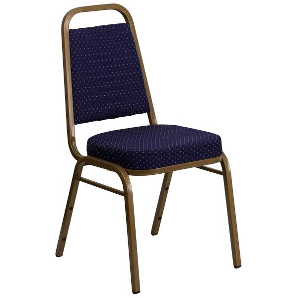 Lot # 1969 Flash Furniture HERCULES Series Trapezoidal Back Stacking Banquet Chair in Navy Patterned Fabric - Gold Frame