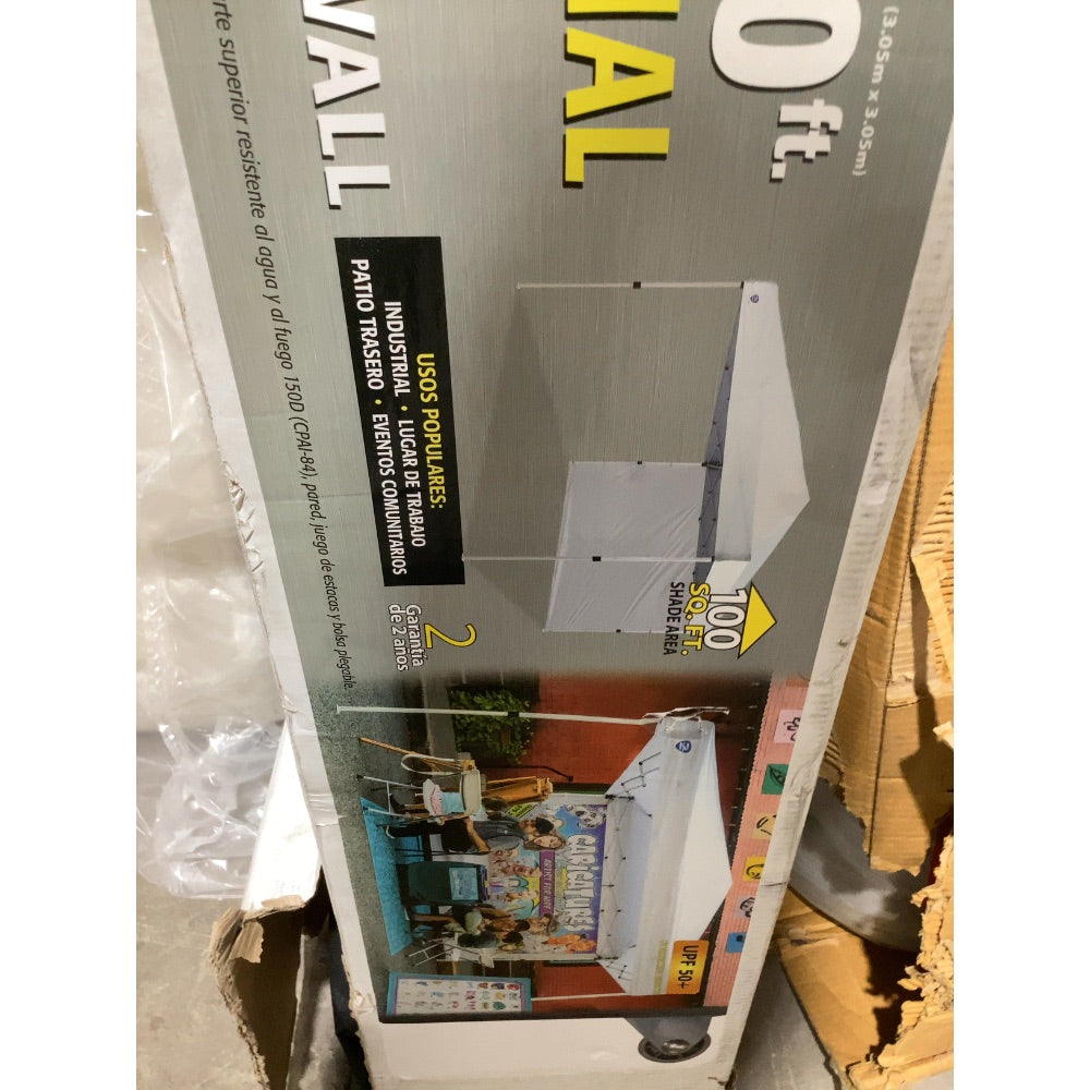 Lot # 2290 Shade industrial canopy 10ft x 10ft white with sidewall. Great for work or events Check sites like AmazonLowesCostco for retail value.