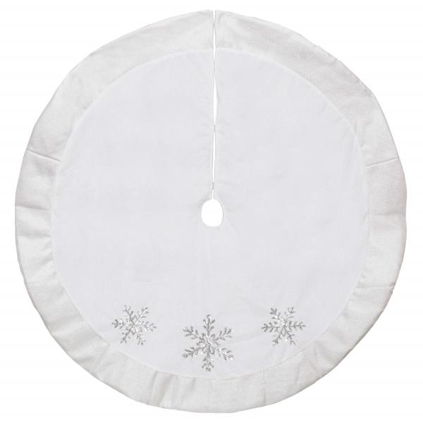 Lot # 668 48" White and Silver Embroidered Sequin Snowflakes Tree Skirt