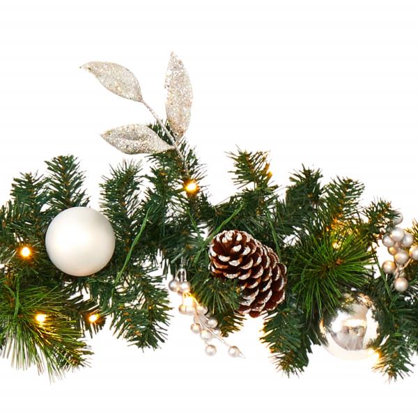 Lot # 1536 Nearly Natural 9ft. Ornament and Pinecone Artificial Christmas Garland with 50 Clear LED Lights