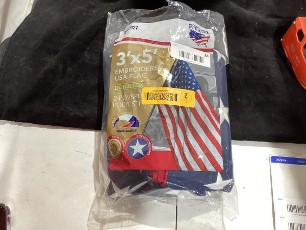 Lot # 64 5.23ft W x 2.92ft H Patriotic Embroidered Flag $37