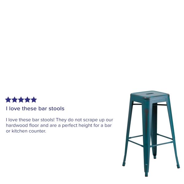 Lot # 2285 Flash Furniture Kai Commercial Grade 30" High Backless Distressed Kelly Blue-Teal Metal Indoor-Outdoor Barstool