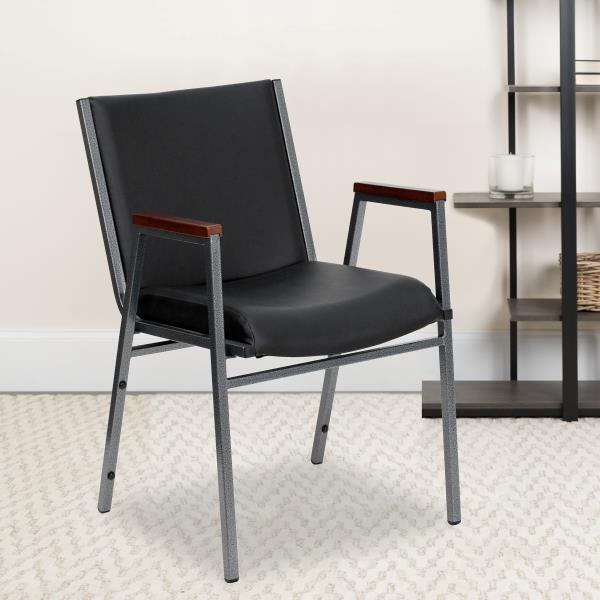 Lot # 2117 Flash Furniture HERCULES Series Heavy Duty Black Vinyl Stack Chair with Arms and Ganging Bracket