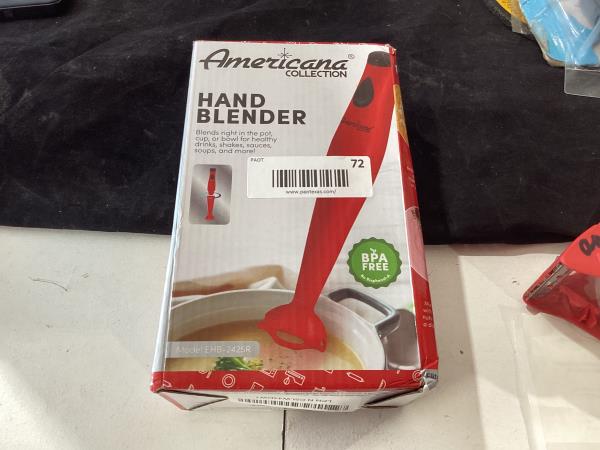 Lot # 72 Elite Gourmet Electric Immersion Hand Blender, Mixer, Chopper, 1-Touch Control Multi Purpose Hand Blender Stick, Mixer, Chopper, 150 Watts One-Touch Control For Soups, Sauces, Baby Food, Red