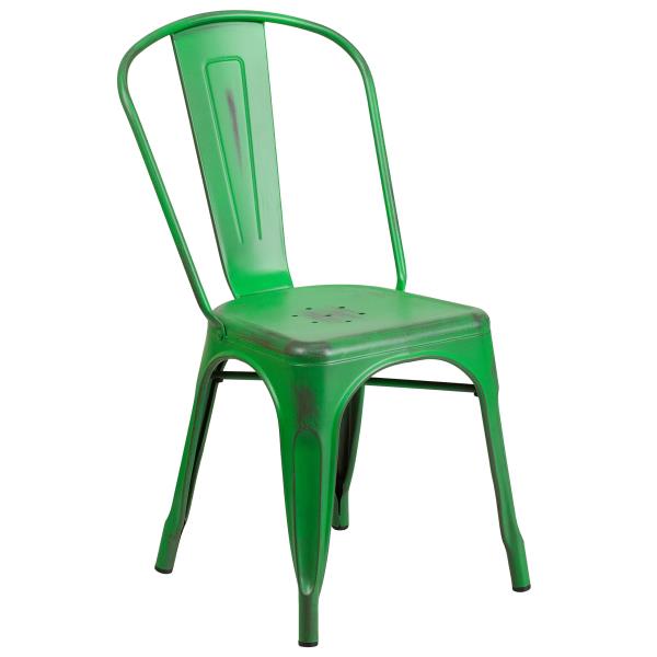 Lot # 2081 Flash Furniture Commercial Grade Distressed Green Metal Indoor-Outdoor Stackable Chair