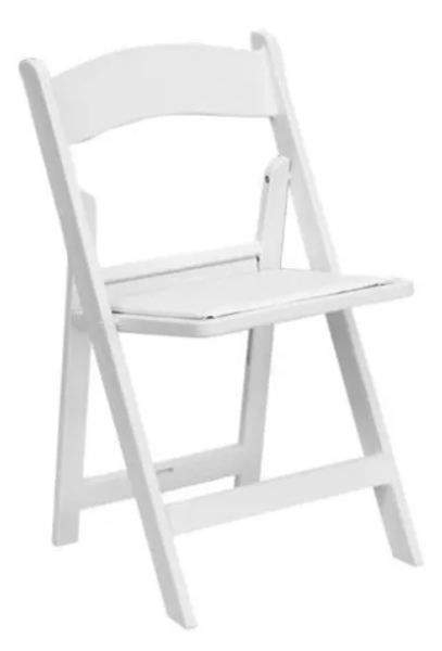 Lot # 2046 White Resin Folding Chair, Padded Seat $60