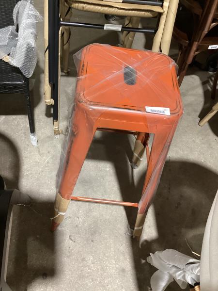 Lot # 2262 Flash Furniture Kai Commercial Grade 30" High Backless Distressed Orange Metal Indoor-Outdoor Barstool