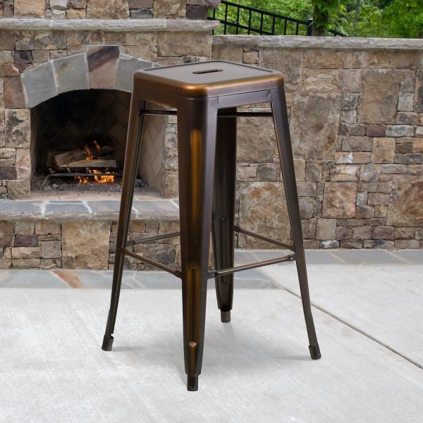 Lot # 2014 Flash Furniture Kai Commercial Grade 30" High Backless Distressed Copper Metal Indoor-Outdoor Barstool