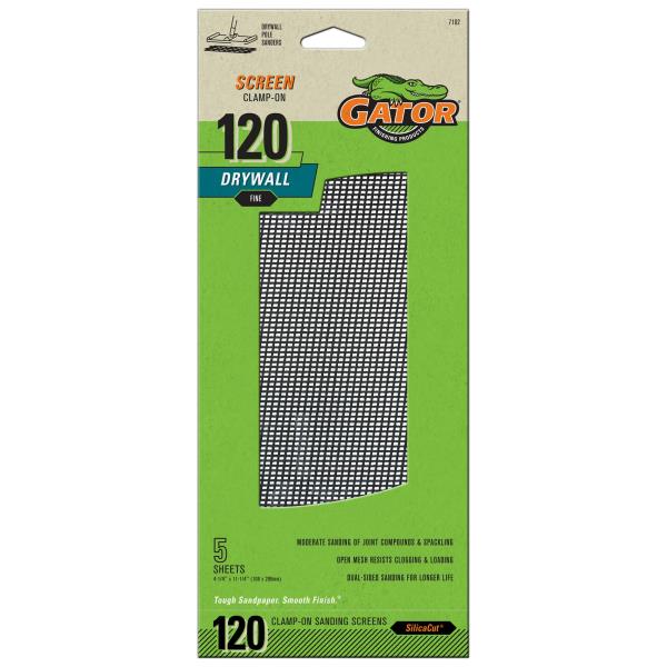 Lot # 791 Gator 7102 Precut Drywall Sanding Screen Fine 120-Grit Sheet Sandpaper, 4.25 x 11.25 Inch, 5 Sheets
