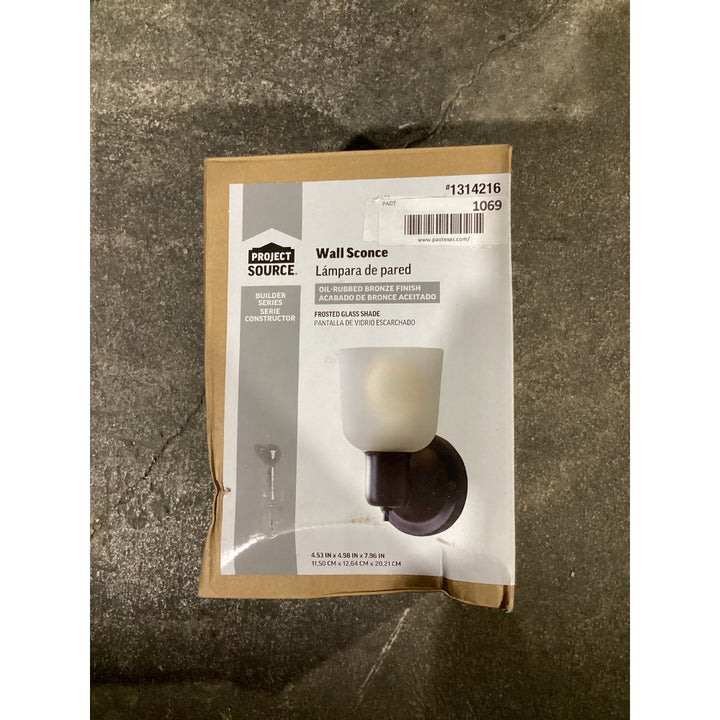 Lot # 1069 PROJECT SOURCE Wall Sconce #1314216 - Oil Rubbed Bronze, Frosted Glass Shade