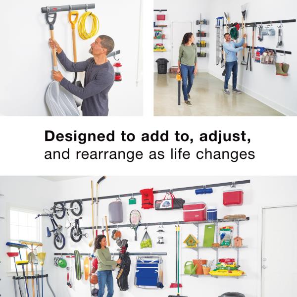 Lot # 1630 Rubbermaid FastTrack Garage Storage Bike Storage Kit, 3 Piece, All in One Rail Hook Kit Organizer, Heavy Duty Organization for Home/Garage/Wall/Shed