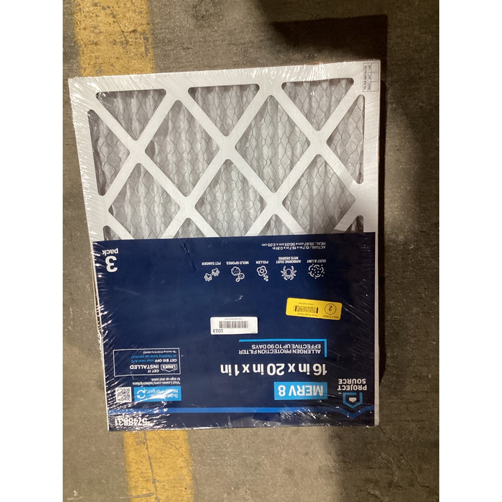 Lot # 1013 PROJECT SOURCE 16x20x1 MERV 8 Air Filter 3-Pk $18