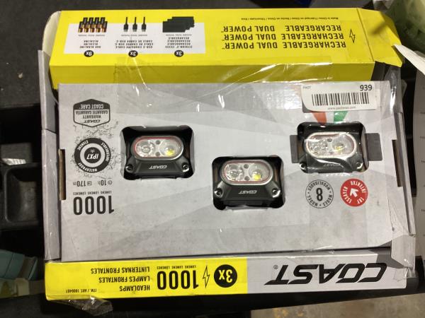 Lot # 939 Coast CH1000R 1000-Lumen Headlamp 3-Pack $49