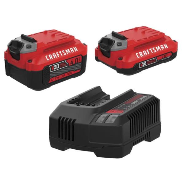 CRAFTSMAN V20 Pack (1) 4 Ah, (1) 2 Ah Lithium-ion Batteries with (1) Charger Station CMCB204-CKVA (20 Volts)