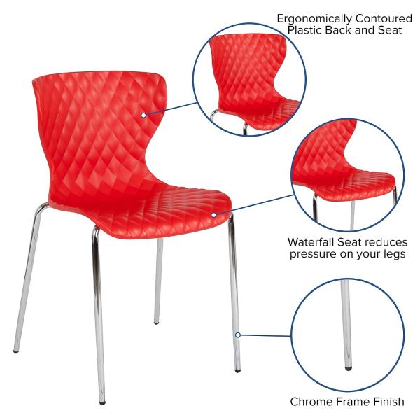 Lot # 2098 Flash Furniture Lowell Contemporary Design Red Plastic Stack Chair