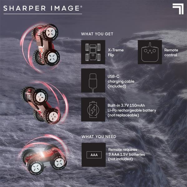 Lot # 1233 Sharper Image® Toy RC X-Treme Flip High-Performance Remote Control Vehicle with Double-Sided Driving, LED Lights, Performs Spins, Flips & Donuts, 3-Pieces, Blue, Age 6+