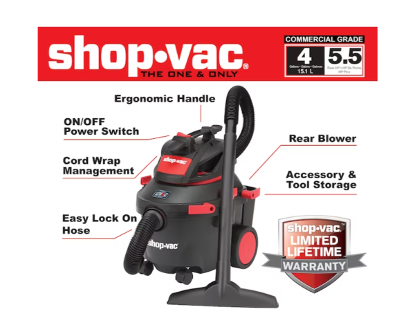 Lot # 994 Shop-Vac 4-Gallons 5.5-HP Corded $116